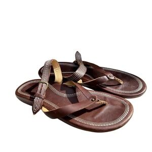 OluKai Mana Lua Dark Brown Leather Ankle Strap Thong Sandals Womens 11